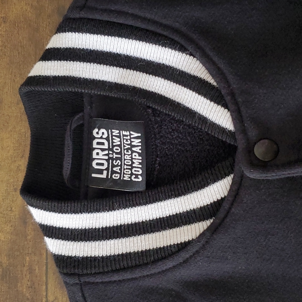 Lords of Gastown Motorcycle Company Black Wool Bomber Club Varsity Jacket - Picture 13 of 14